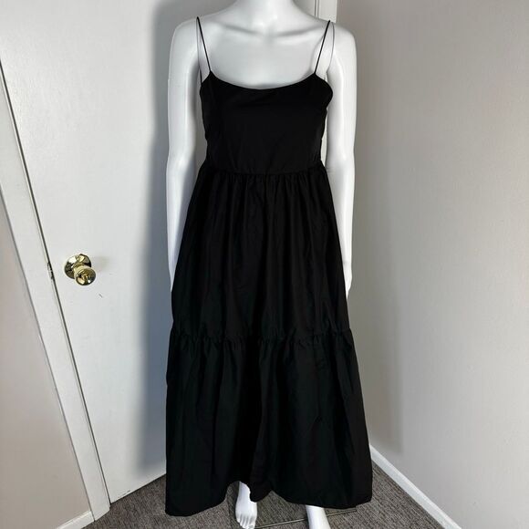 Commense‎ Boho Pleated Solid Black Backless Tiered Evening Cocktail Maxi Dress S - Picture 8 of 17